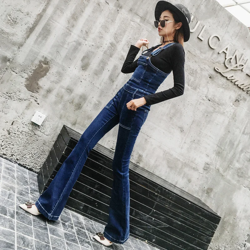 Style Safari Denim Jumpsuit Women Vintage Slim High Waist Trousers Autumn Fashion Office Lady Cowgirl Overalls Jumpsuit