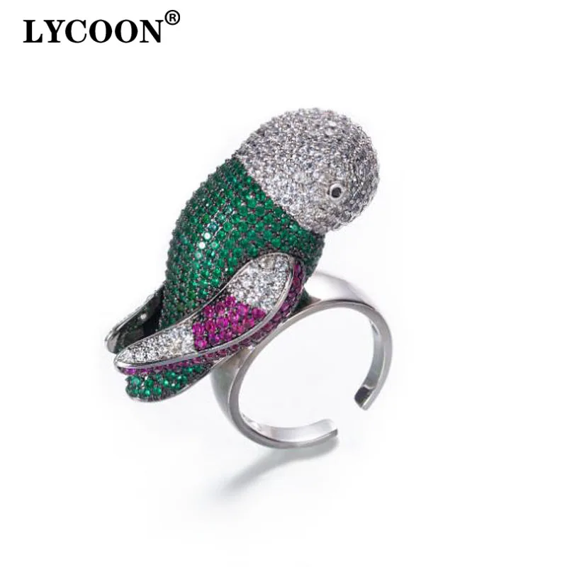 Fashion Animal shape cocktail rings Charms cubic zircon big bird ring adjustable size for women jewelry for party