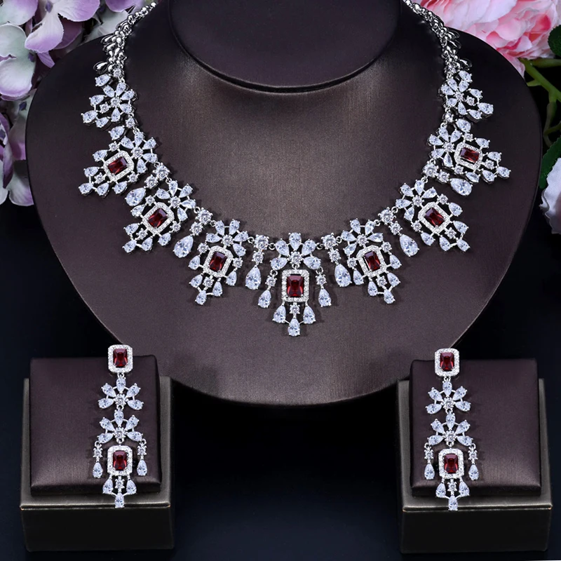 ANGELCZ Exclusive Dubai Bridal Costume Jewelry Set for Women Yellow Cubic Zirconia Tassel Square Drop Necklace Earrings AJ199