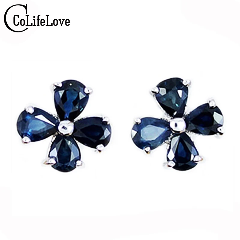 

Natural Sapphire Earrings for Women Solid 925 Silver Sterling Earrings Fasionable Simple Sapphire Gemstone Earring