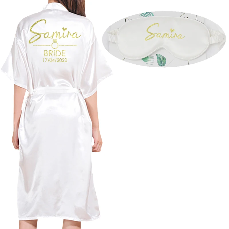 Personalized Name Logo Wedding Robe Nightgown Set Female Satin Kimono Sleepwear Bride Bridesmaid Gift Birthday Party Bathrobe