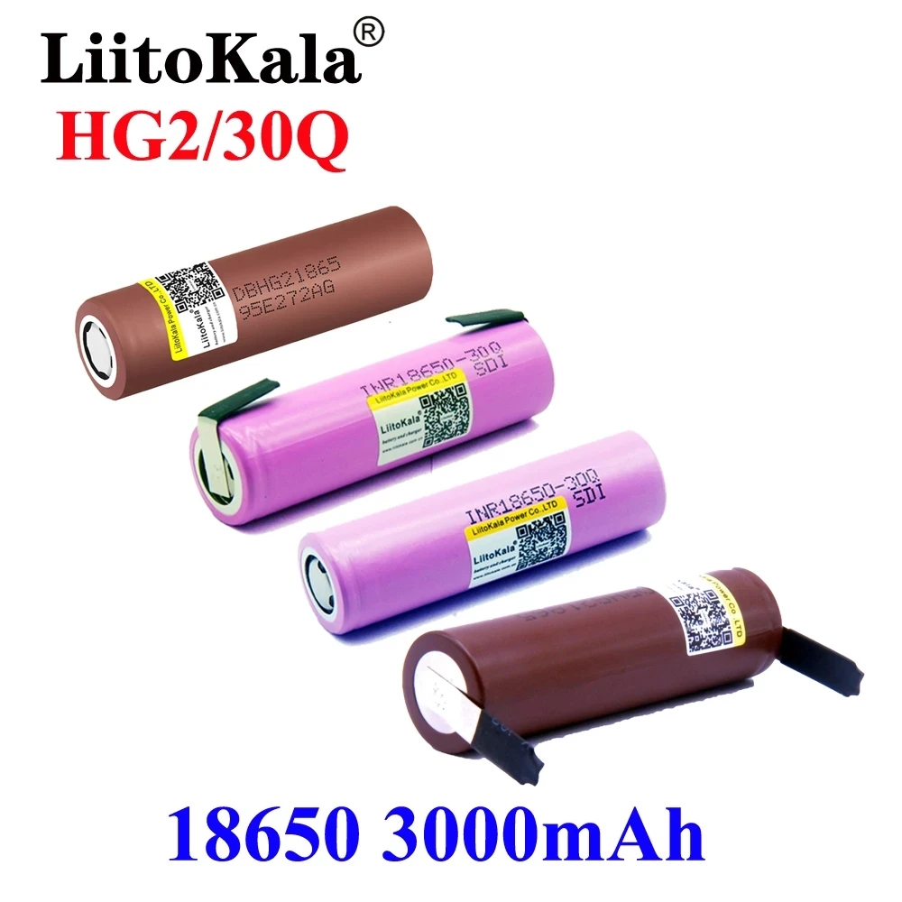 LiitoKala – batterie haute décharge 18650 HG2 30Q 3000 3.7 mah 18650 V, 30a, Rechargeable, haute décharge, lampe de poche Mod Box