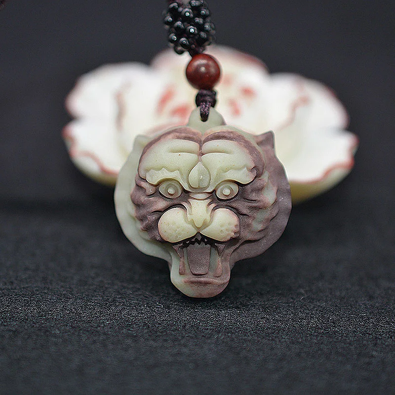 Natural Chocolate Jade Tiger Necklace Pendant Jade Tiger Transfer Lucky Jewelry With Chain Jade Jewelry