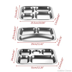 Stainless Steel Divided Dinner Tray Lunch Container Plate for School Canteen 3/4/5 Section 21 Dropshipping