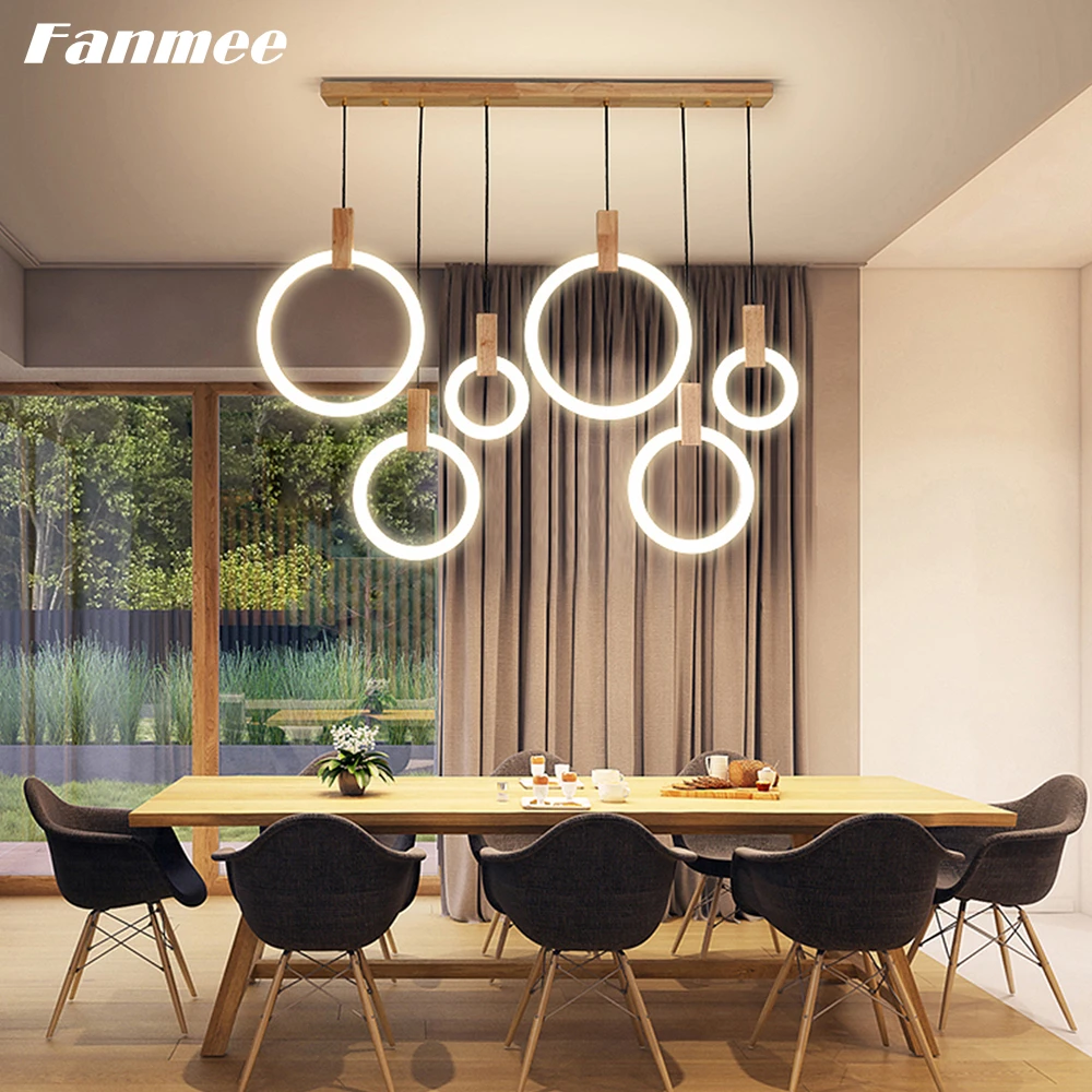 Nodic Acrylic Pendant Hanging Lamp LED Wood Home Stair Suspension Ceiling Chandelier Art Deco Pendant Lamp for Kitchen Island