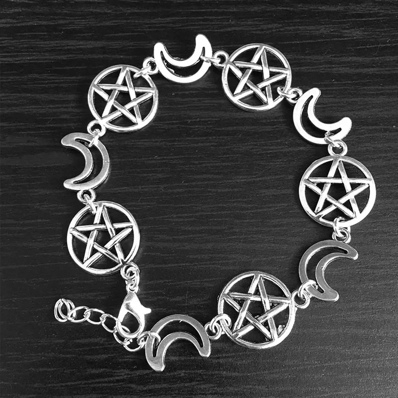 Ankh charm bracelet Pentagram pagan bracelet Crescent moon bracelet.
