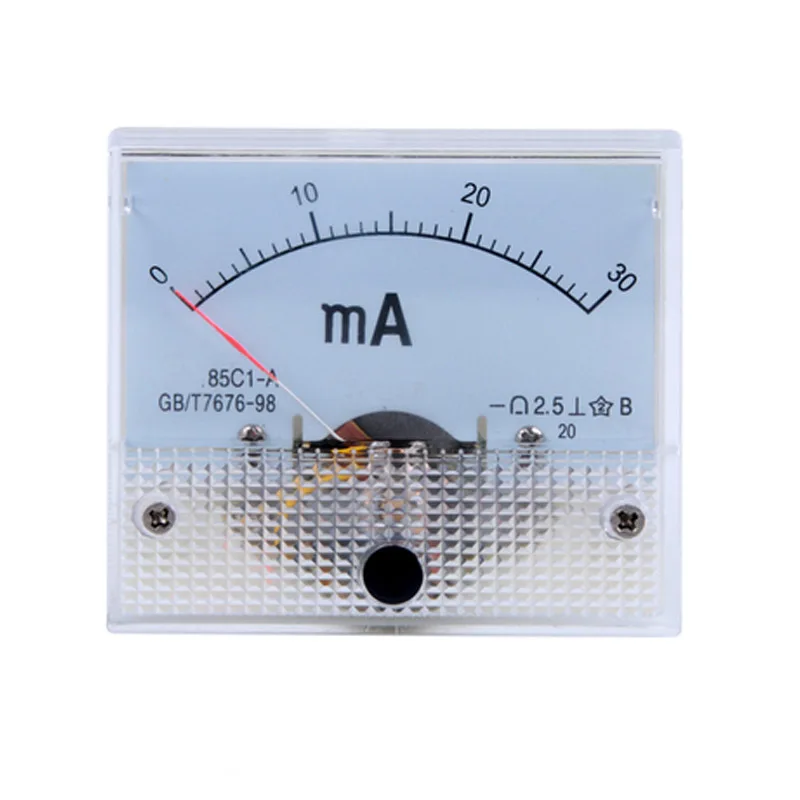 85C1 0-50mA 1mA 20mA 30mA 100mA 200mA 500mA DC Analog Panel Ampere Current Meter Amperemeter Gauge 85C1 Weiß 0-50mA 64*56mm