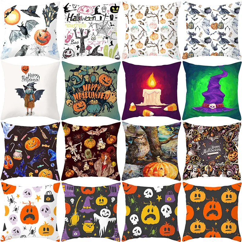 RULDGEE 45x45cm Halloween Pillows Cover Decor Halloween Pillow Cases Polyester Sofa Pumpkin Ghosts Cushion Cover Home Decor