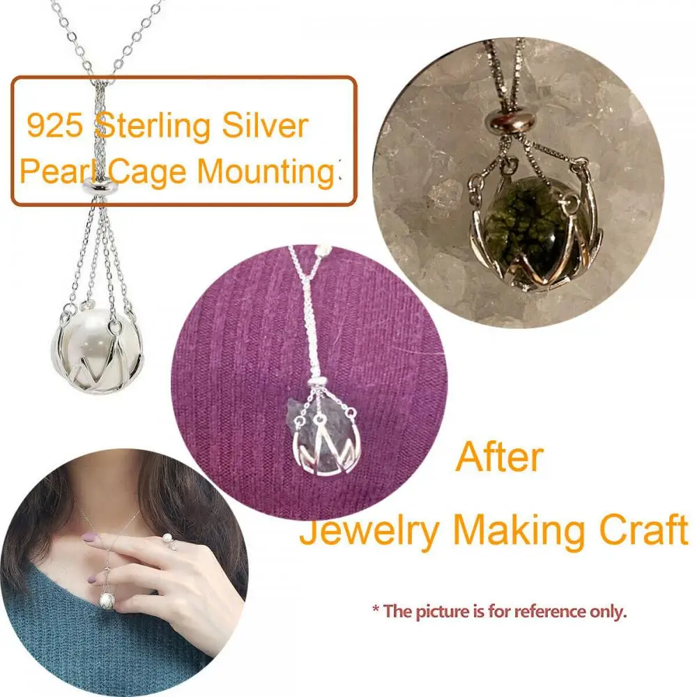 925 Solid Sterling Silver Pendant Setting without Chain Pearl Cage Pendant Mounting Pendant Blank for Necklace Jewelry Making