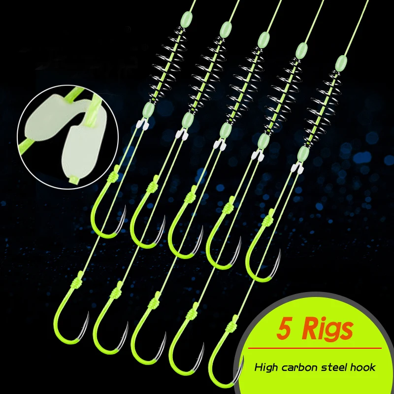 5 Pairs carbon steel luminous fishing hooks double barbed hook with PE line carp fishing anzol accessories