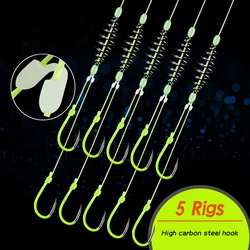 5 Pairs carbon steel luminous fishing hooks double barbed hook with PE line carp fishing anzol accessories