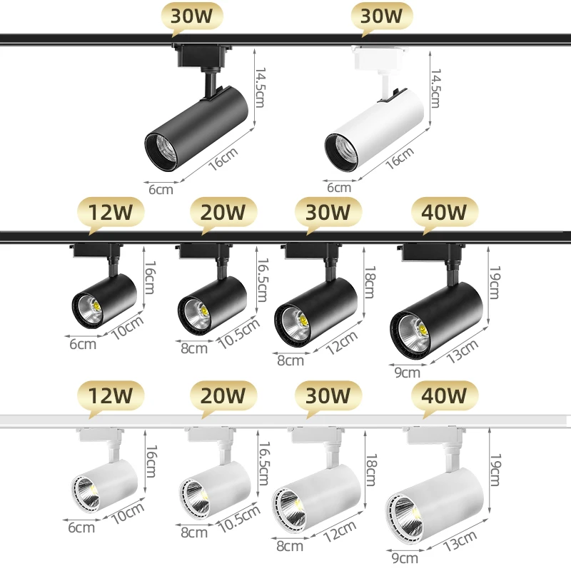 LED 트랙 라이트 벽 램프 세트, Cob 트랙 스포트라이트, 트랙 레일 조명 기구, 주방 및 가정 상점, 220V, 12W, 20W, 30W, 40W