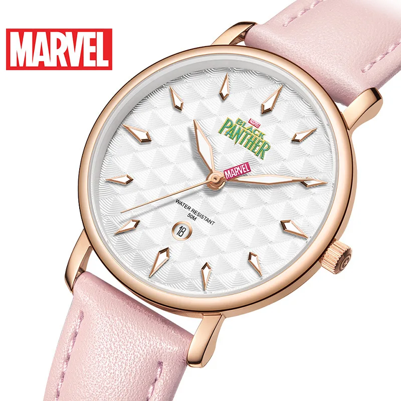 

Disney Marvel Women Quartz Watch 5Bar Waterproof Simple Fashion Cute Round Leather Strap Women Watches Gift Alloy Buckle