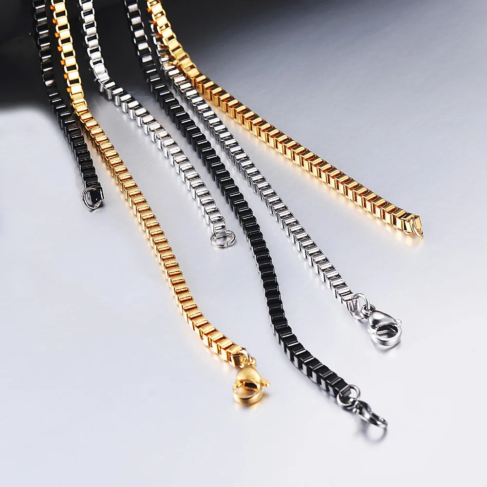 1 Stück Breite 1,5mm/2mm/2,5mm/3mm Edelstahl-Kastenkette Halskette DIY Schmuckherstellung für Männer und Frauen – Detail 3