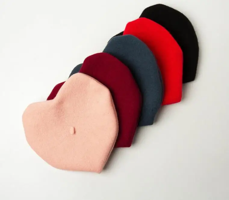 A big love hat New fashion women berets female winter wool beret heart shape beret solid color warm wool hats