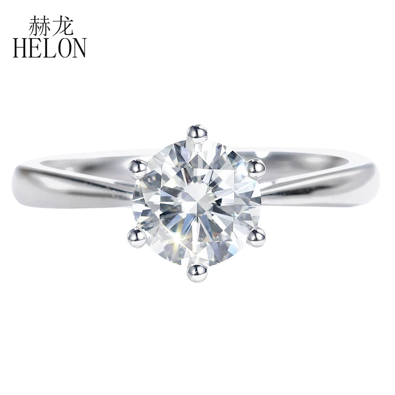 

HELON Moissanite Ring Solid 14k White Gold VVS/GH Color 0.5ct Round Lab Grown Diamond Women Engagement Fine Jewelry Ring Gift