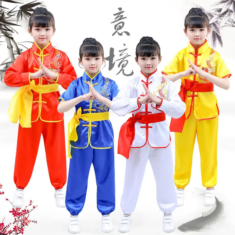 

Traditional Chinese Clothing Kids Kungfu Wushu Tai Chi Uniform Shaolin Martial Arts Stage Performance Girl Boy Kung Fu Costumes