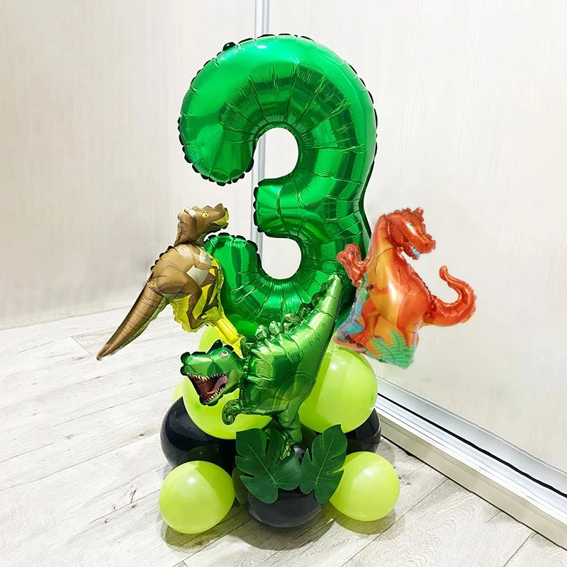 21pcs Jungle Dinosaur Party Balloons Set Mini Dinosaur Balloon Green number Ballon Kids 1 2 3 4 5 Year Birthday Party Decoration