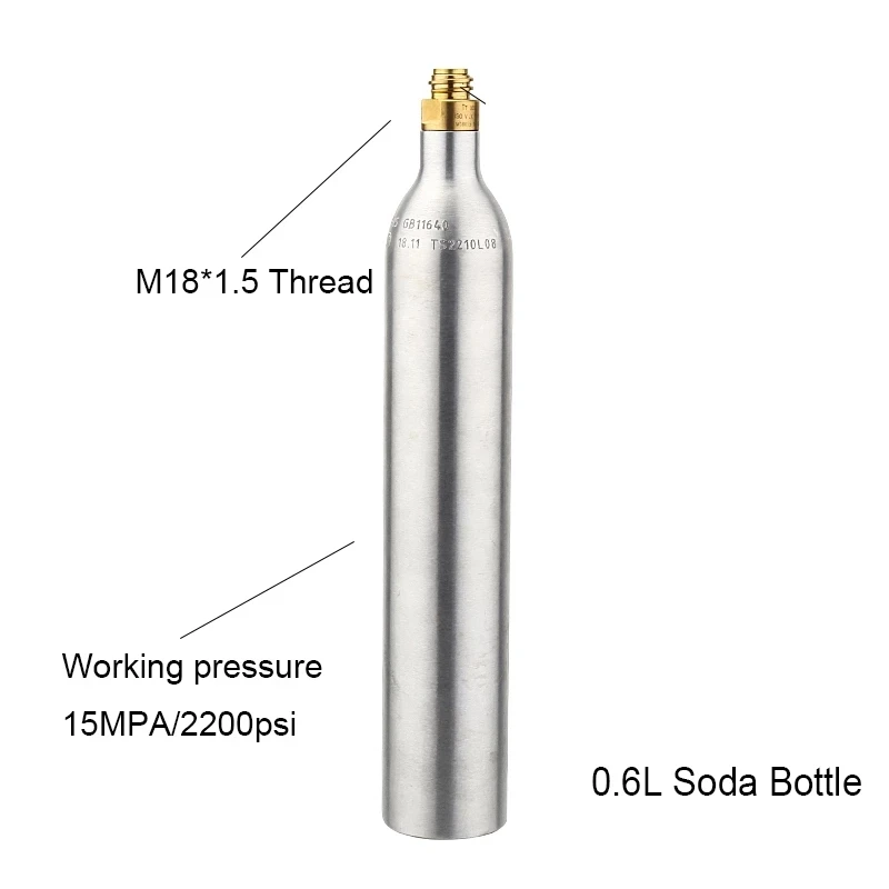 Co2 조절기가 있는 소다 실린더 Co2 병 탱크, 0.6L 고압 가스 병 자작/소다용 알루미늄 Co2 실린더