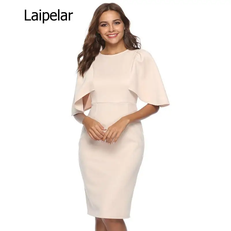 Women Elegant Ruffle Sleeve Ruched Pinup Vestidos Party Wear To Work Fitted Stretch Slim Wiggle Pencil Sheath Bodycon Dress Suit