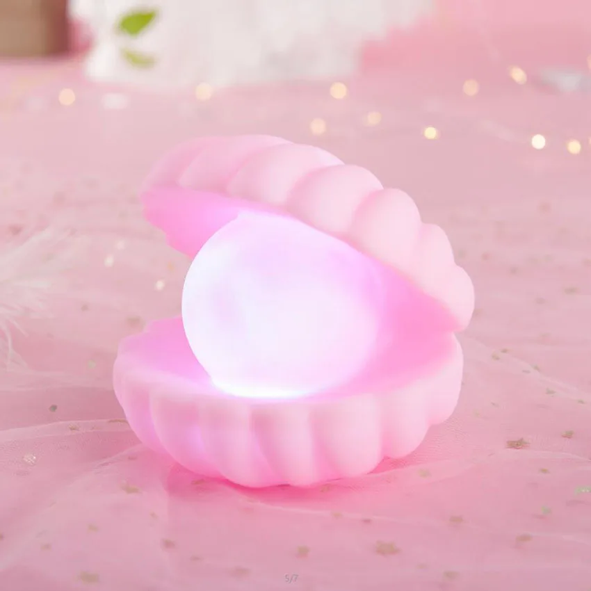 Guscio in vinile perla luce notturna decorazione Desktop creativa ornamenti lampada da notte, Mini camera da letto comodino batteria luci notturne regali