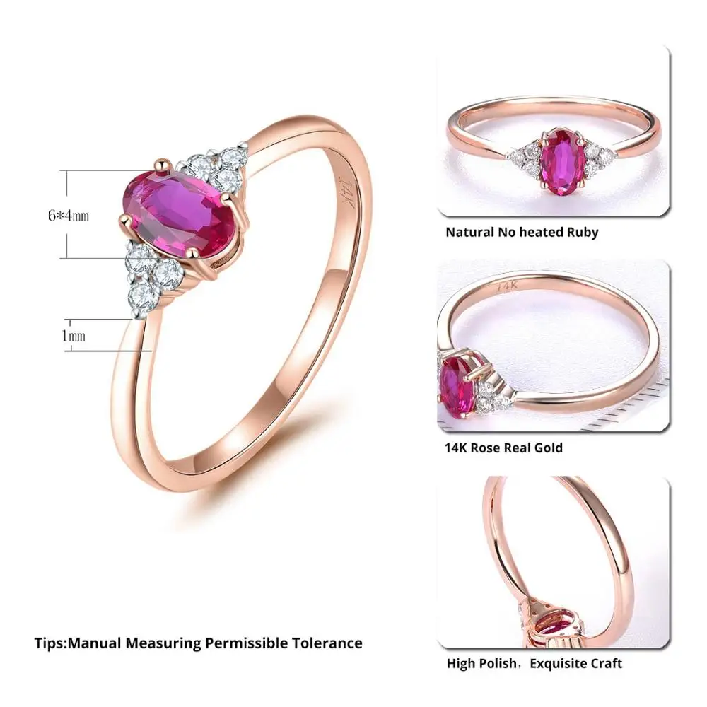 LP Natural No Heated Ruby & Diamonds Ring 14 K Rose Real Gold Fine Jewelry Luxury Style Rings for Women Christmas Gift