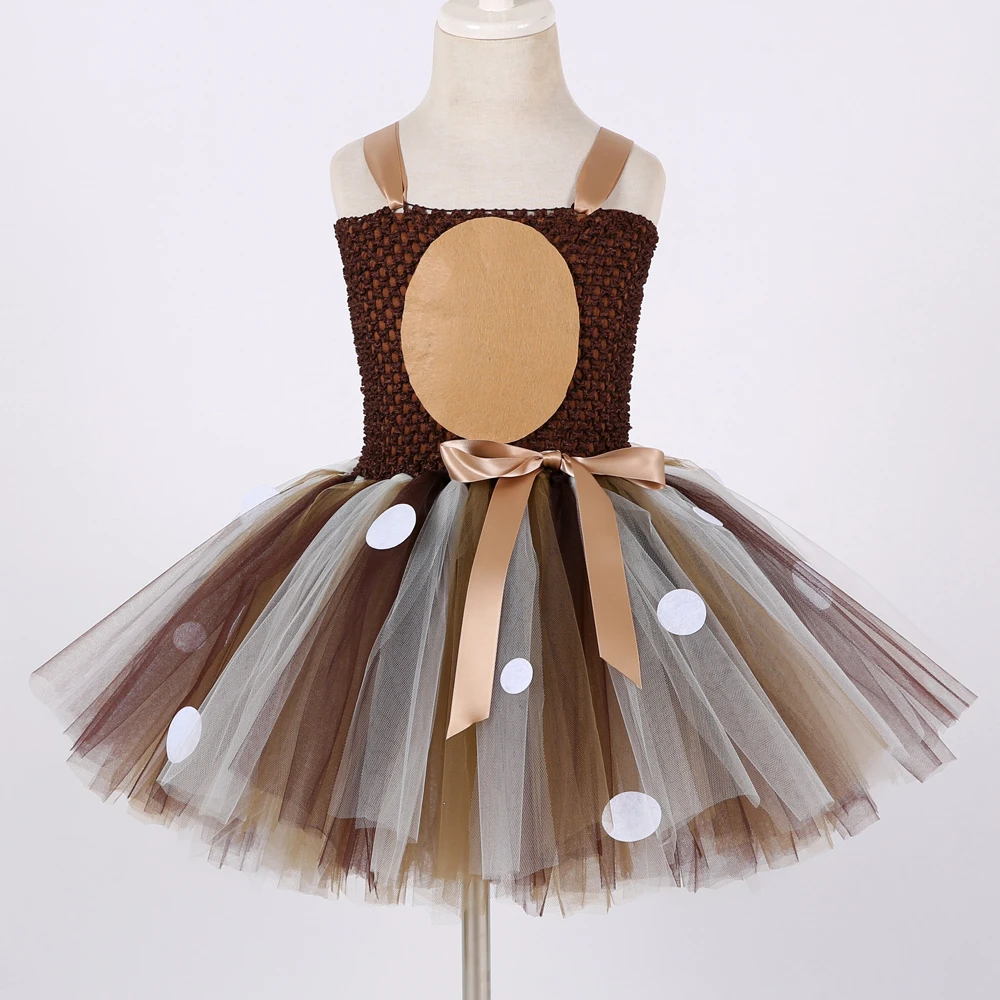 Deer Costumes for Girls Christmas Dress for Kids Halloween Costumes Reindeer Tulle Tutu Dress Birthday Princess Clothes Brown