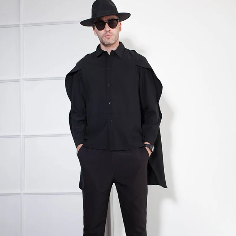 Men Europe And The United States Catwalk Cape Long Sleeves Casual Loose Large Shirt Spring And Autumn Shirt Street Tide