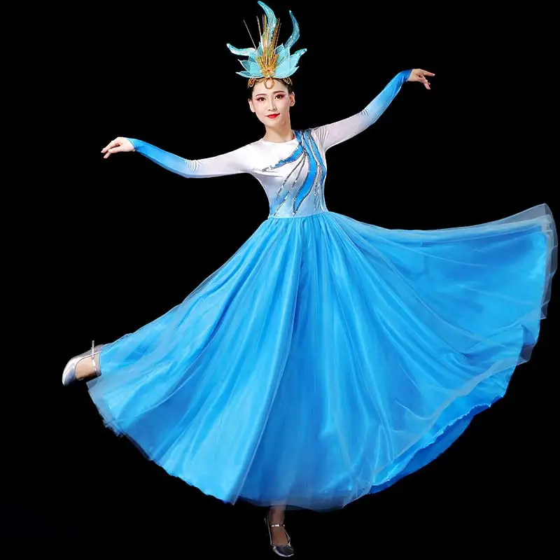 Blue Flamenco Dress Women Fairy Concert Outfits Modern Dance Costume Ballroom Dance Clothes Stage Costume Evening Dresses DL7394