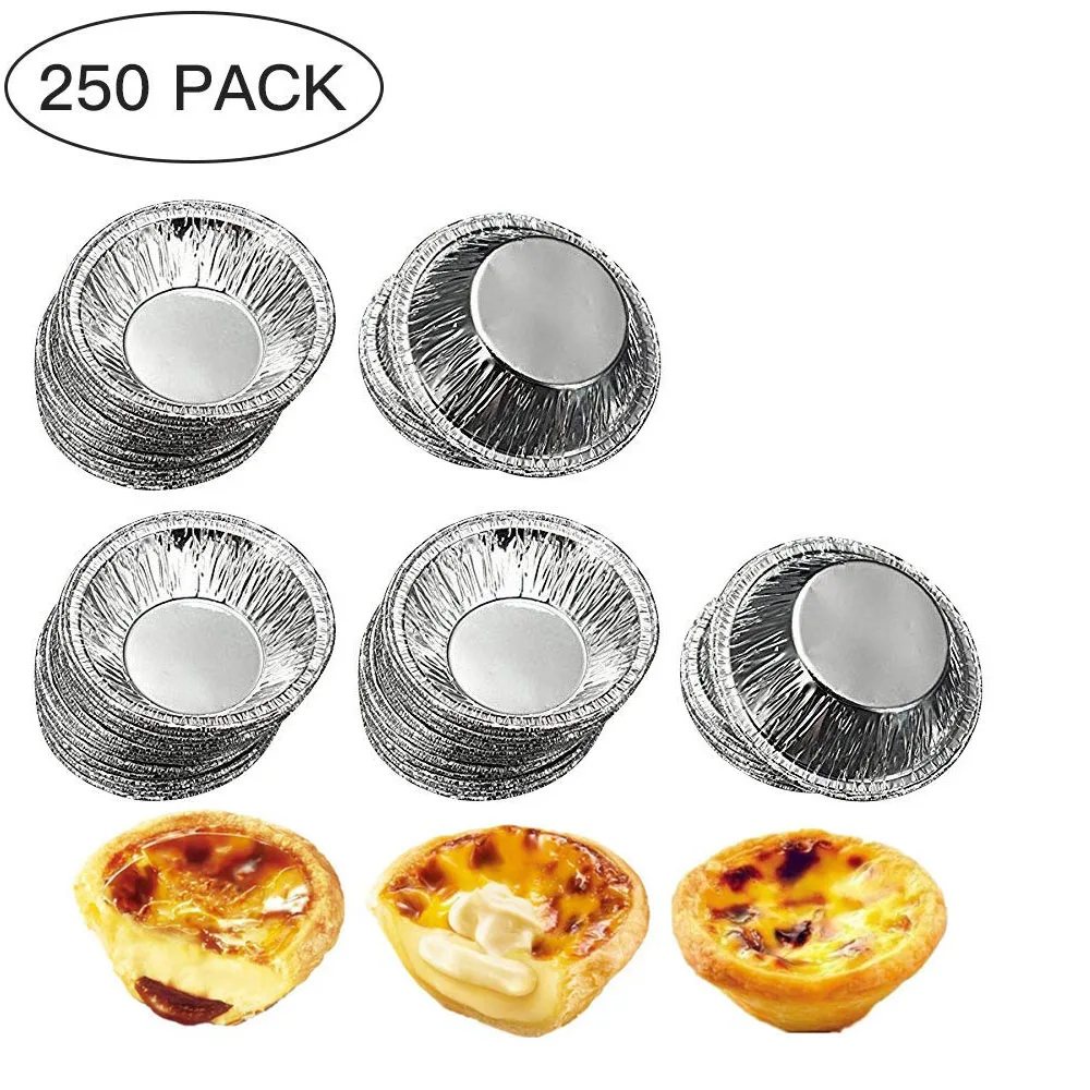 250pcs/pack Disposable Tinfoil Cupcake Circular Egg Tart Tins Kitchen Baking Cake Cups Mould Makers Cake Cups Foil Tart Pie Pans