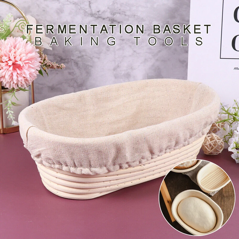 Oval Bread Proofing Basket Rattan Dough Proving Tool w/ Liner 25x15cm