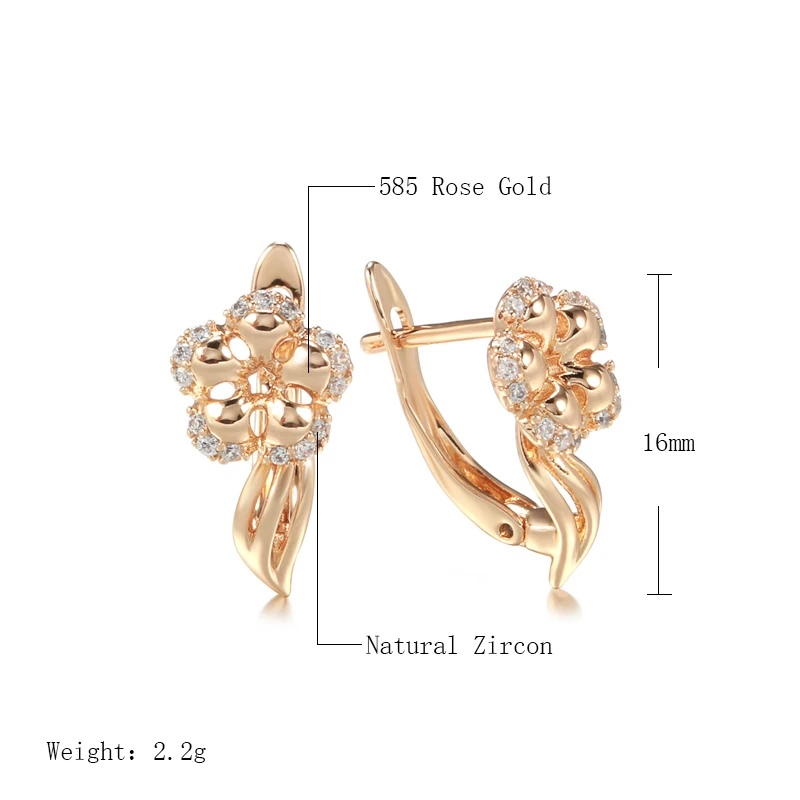 New 585 Rose Gold Dancing Butterfly Earrings Elegant Curve Inlay Zircon Party Classic Clip Earrings Luxury Wedding Jewelry Gift