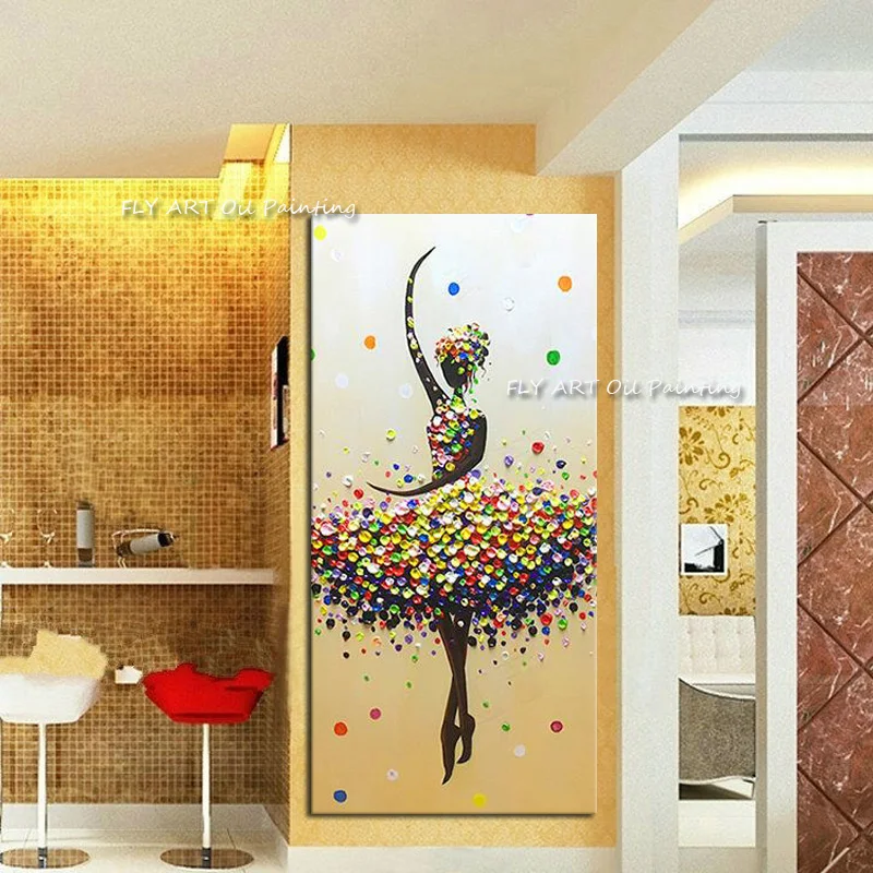 

Hand Painted Abstract Oil Painting Girl Dance Ballet Wall Canvas Art Handmade Knife Paintings Art For Living Room Decoration