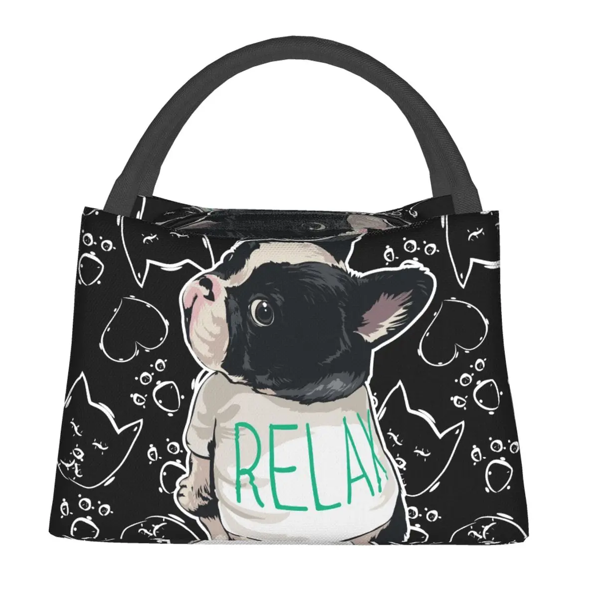 

NOISYDESIGNS Kawaii French Bulldog Print Portable Lunch Bag Thermal Insulated Lunch Tote Cooler Picnic Handbag Bento Pouch Women