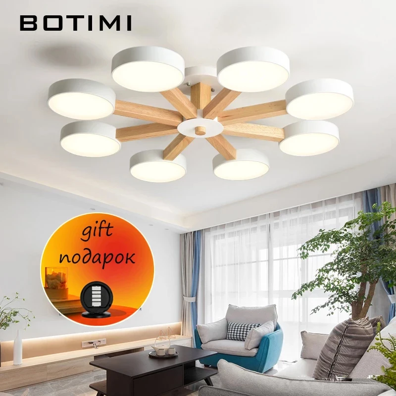 Lampadario a soffitto rotondo 220V 110V per soggiorno moderno in legno bianco Lustre luci per camera da letto in legno lampade da interno montate su