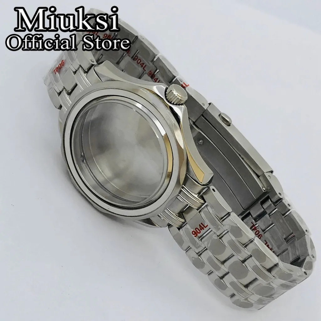 Miuksi 41mm silver sterile watch case sapphire glass fit NH35 NH36 ETA2824 2836 Mingzhu DG2813 3804 Miyota 8205 8215 movement