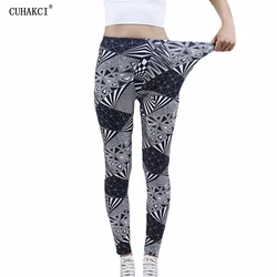 CUHAKCI Fitness Legging Stretchy Trousers Night White Black Triangle Stripe Printing Pants Women Clothing Ladies Skinny Leggins