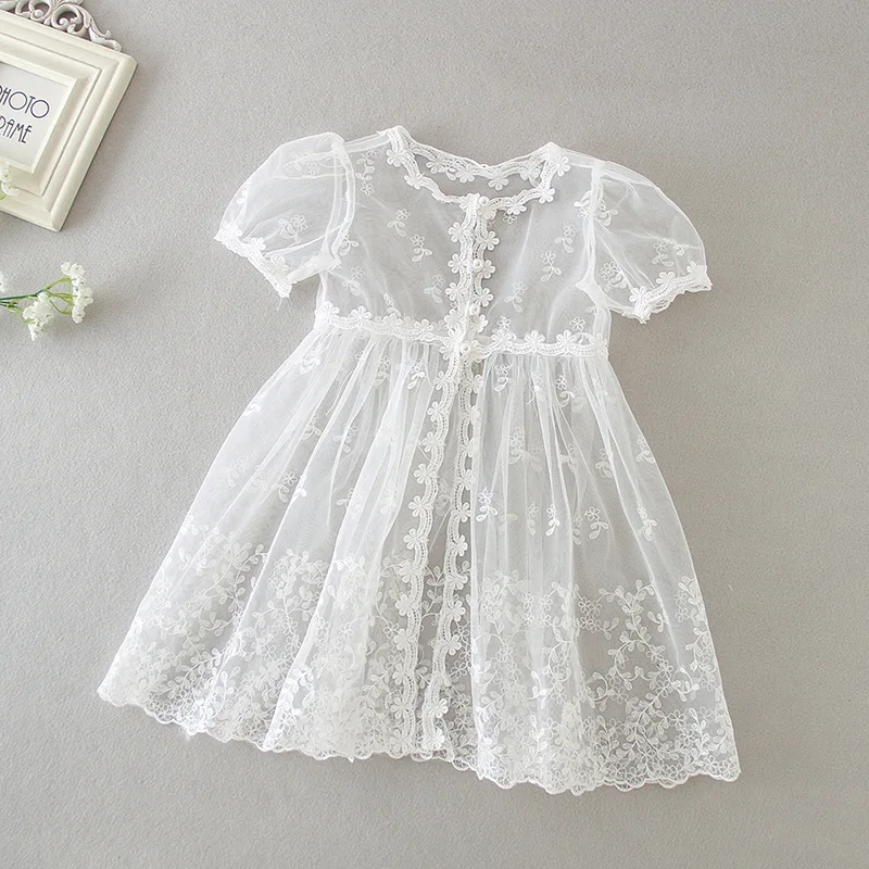 Baby Girl White Lace Christening Dress Newborn Embroidered Flower Baptism Dress for Girls Bebe First Birthday Party Outfits 3-24