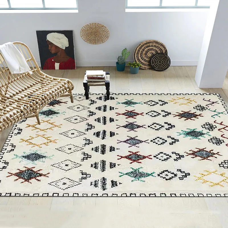 Bohemian Carpet Vintage Ethnic Rug Bedside Geometric Floor Mat Soft Shaggy Carpet Living Room Bedroom American Morocco Carpet