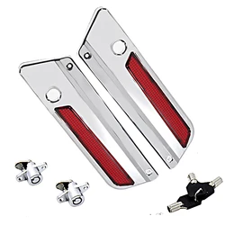 Chrome Saddlebag Latch Covers Reflector With Lock For Harley Touring Road King Electra Street Glide FLHT FLHX FLHR 94-13