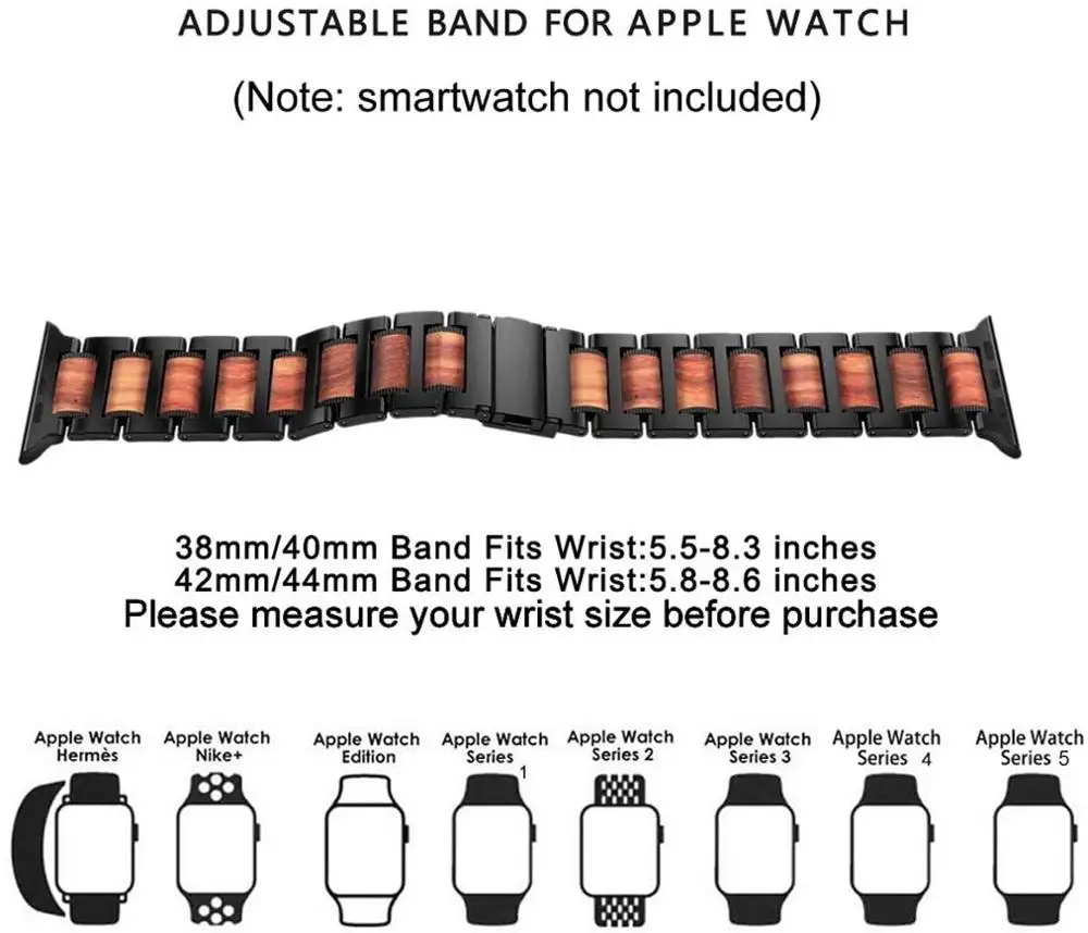 Tali Kayu untuk Apple Watch Band 44Mm 40Mm 42Mm 38Mm Jam Tangan Kayu Cendana Merah + Baja Tahan Karat Gelang IWatch Seri 5/4/3 Se 6