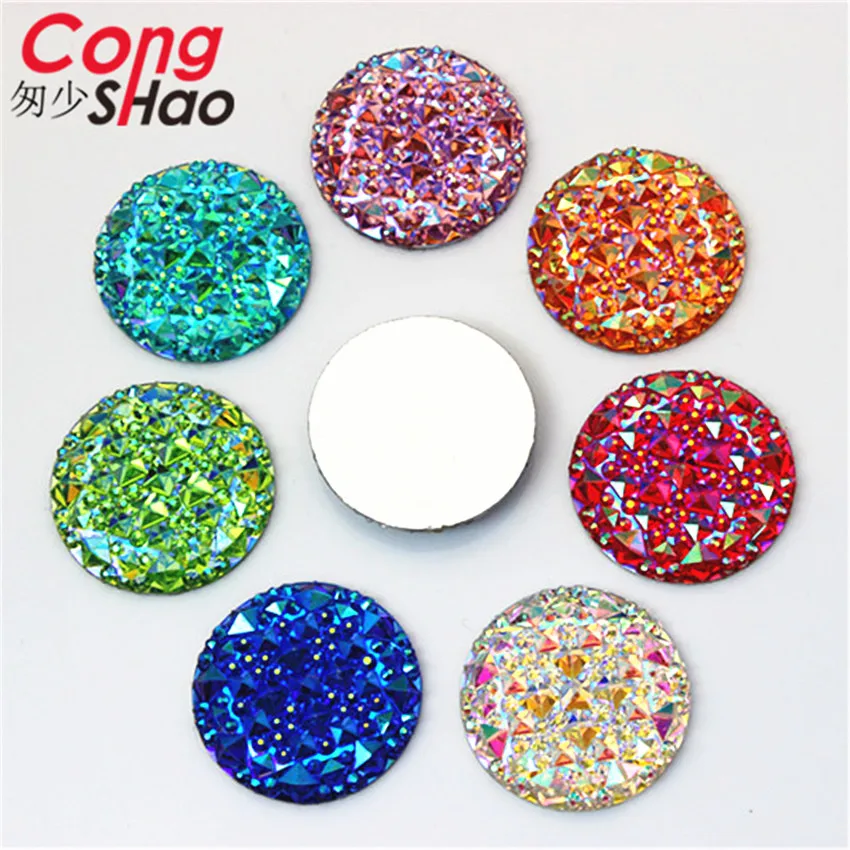 Cong Shao 30pcs 30mm AB Round Shape Resin Rhinestones Applique Stones and Crystal Gems Flatback For Costume Button Crafts CS521