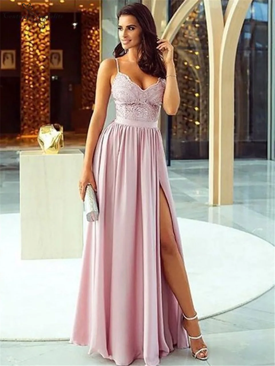 

Sweetheart A Line Gown Thigh-High Slits Prom Party Gown Sleeveless Applique Dress Elastic Satin Bridesmaid Dresses