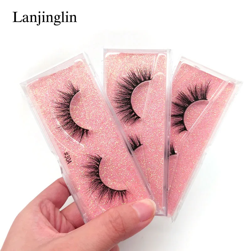 LANJINGLIN 1 paar nerz wimpern 100% Cruelty free handgemachte natürliche lange falsche wimpern flauschigen weichen gefälschte wimpern verlängerung make-up