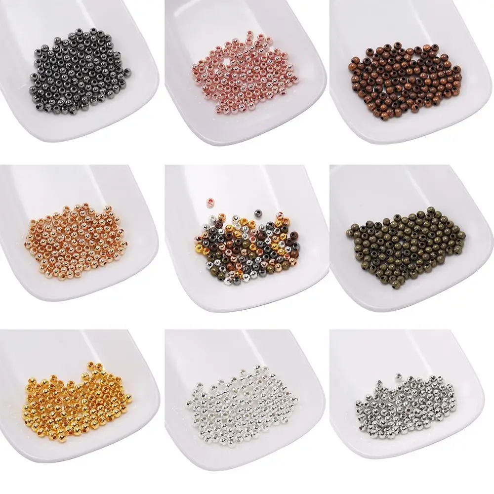 30-500Pcs Metal Round Bead Smooth Ball Loose Spacer Beads For Jewelry Making DIY Bracelet Necklace Jewelry Accessories Wholesale