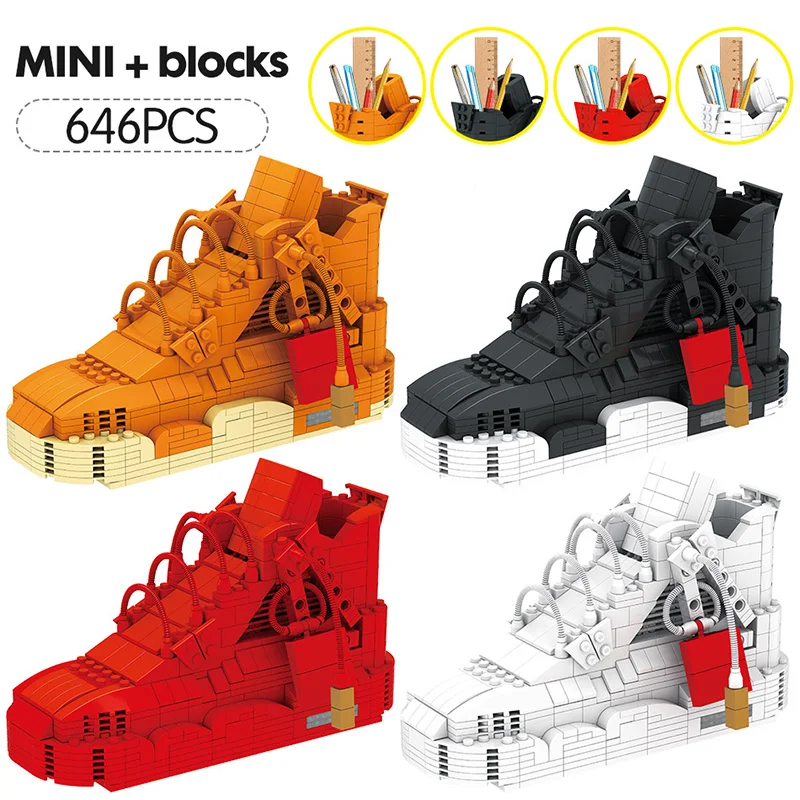 Sport Basketball Shoes Building Blocks Sneakers Model Pen Container Bricks Mini Pencil-Box Toys for Children Stationery