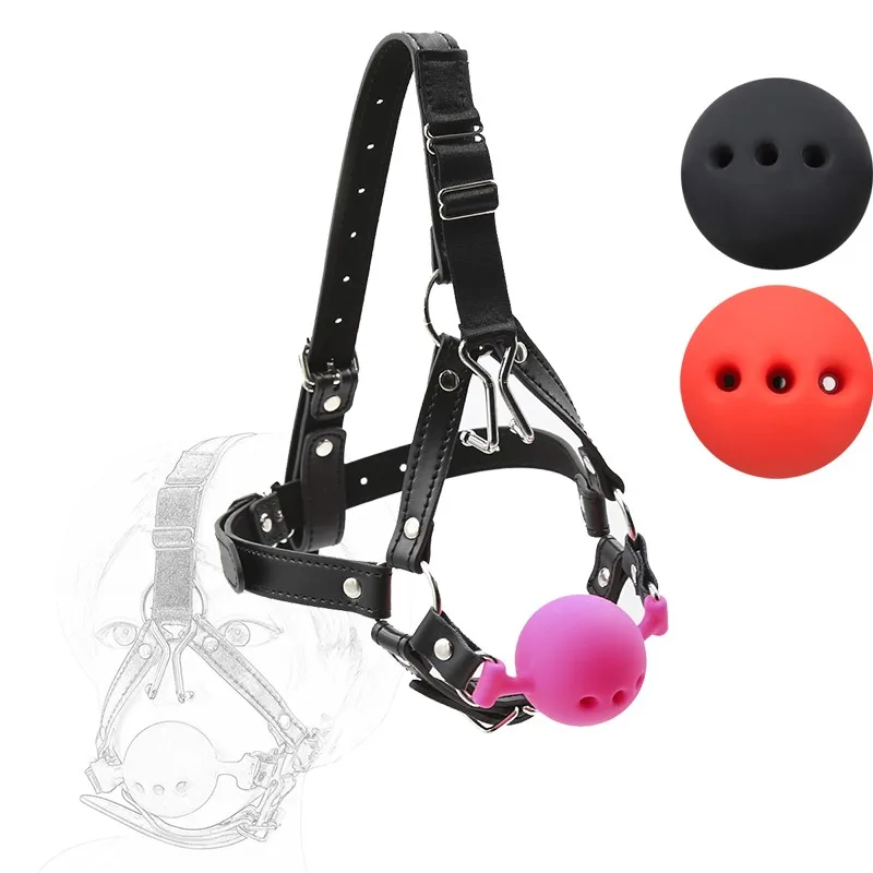 Slave Horse Harness Silicone Ball Gag BDSM Bondage Restraints Oral Fixation Open Mouth Gags Nose Hook Strap Fetish Sexy Cosplay