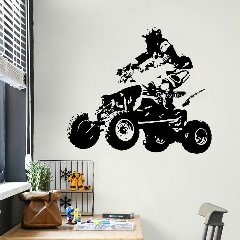 Sport Wall Art Boys Room Wall Decal ATV Racing Rider Vinyl Stickers Motocross Freestyle Design Bedroom Decor Art Wallpaper LL457