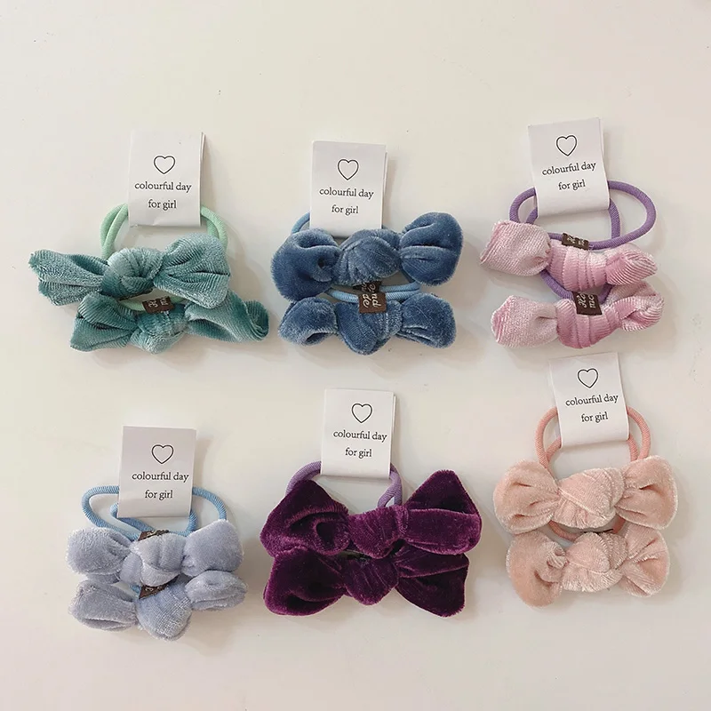 2 Pcs/Set Children Cute Velvet Tie Bow Elastic Hair Bands Baby Girls Lovely Soft Scrunchies Rubber Bands Kids Hair Accessories