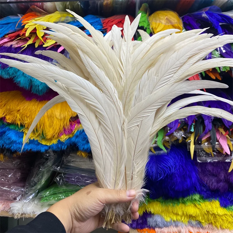 100pcs/lot Hot Sale Rooster Feathers Beige Plumes Christmas Jewelry Accessories 16-18inches/40-45cm Dancers Carnival